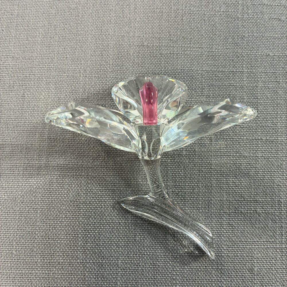 Vintage Crystal Orchid Flower Figurine Pink Center Floral Glass Collectible